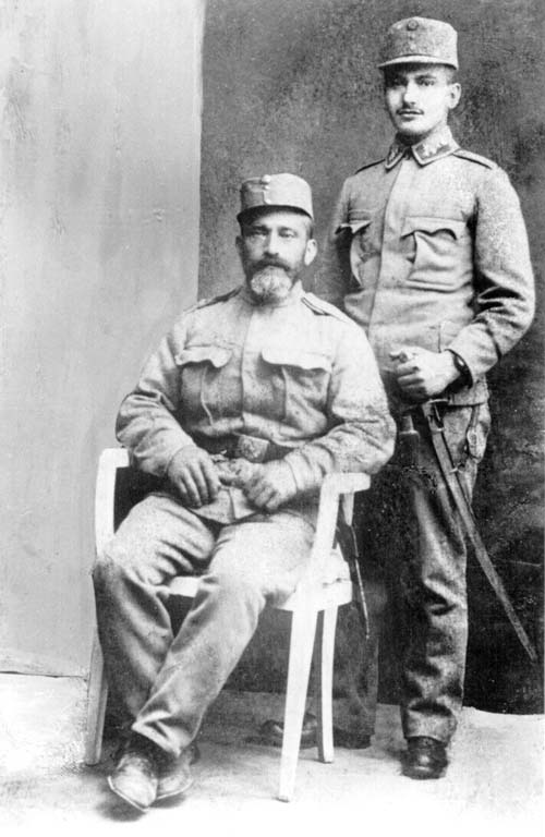 Heinrich and his eldest son Jakob Schotten, circa 1916. Apparently both Schottens were called up to fight for their king and country during World War I. Men from Mattersdorf served in the Hungarian army, not the Austrian. The photo was made from the image below