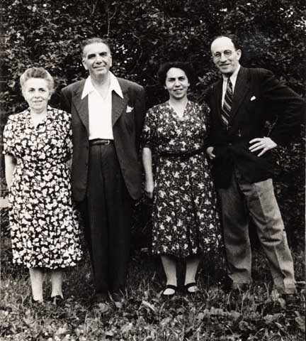 Frieda Löwy Sipser and her husband Max (on right) are visited in August 1945 by her sister, Elsa, and her husband Max Gansl at Fort Ontario, a detention camp in Oswego. New York, where the Sipsers were held from August 1944 until January 1946.